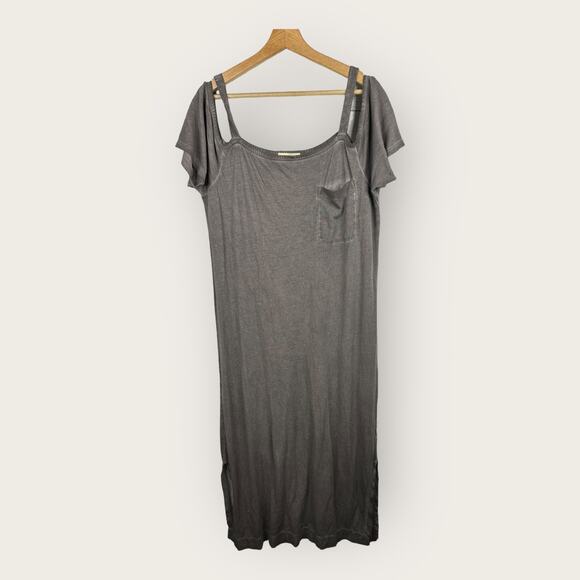 Cloth & Stone Womens size Large Cold Shoulder Midi Dress Gray Beachy Coastal - Picture 2 of 9
